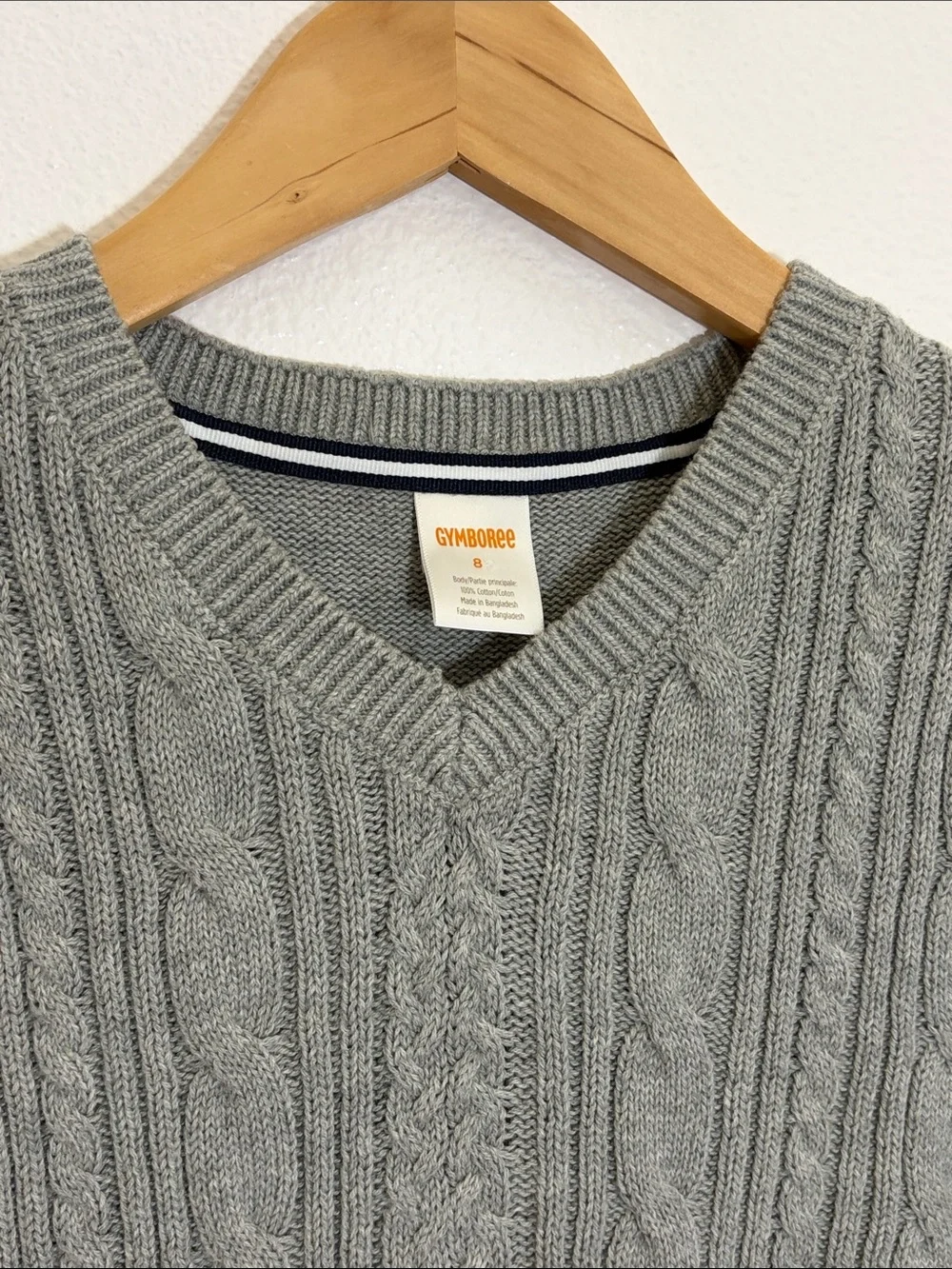 NWT Gymboree Gray Cotton Cable Knit Uniform V-Neck Sweater Vest